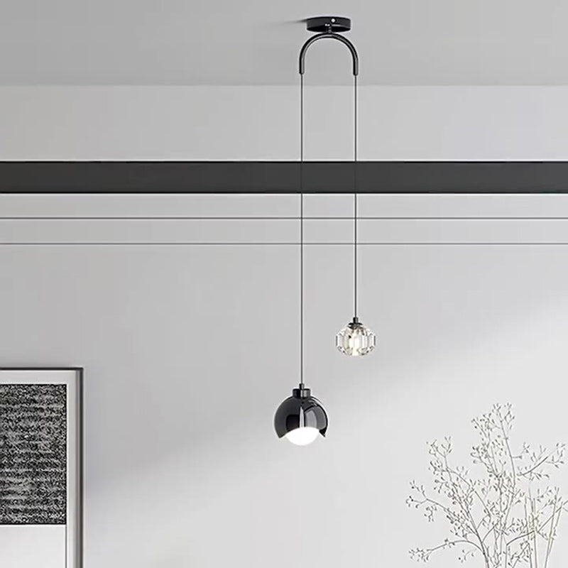 Modern Luxury Brass Crystal Ball 2-Light Pendant Light For Bedside And Dining Room