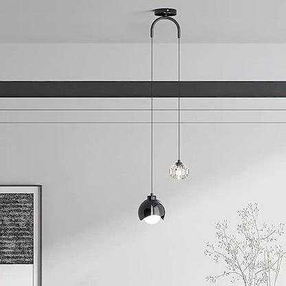 Modern Luxury Brass Crystal Ball 2-Light Pendant Light For Bedside And Dining Room