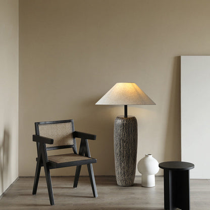 Traditional Japanese Ceramic Fabric Jar & Cone 1-Light Standing Floor Lamp For Living Room