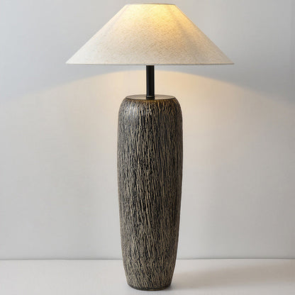 Traditional Japanese Ceramic Fabric Jar & Cone 1-Light Standing Floor Lamp For Living Room