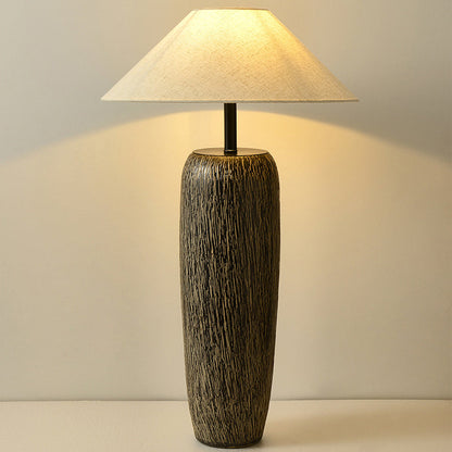 Traditional Japanese Ceramic Fabric Jar & Cone 1-Light Standing Floor Lamp For Living Room