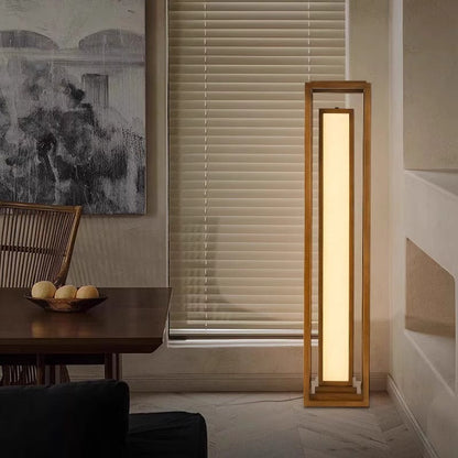 Traditional Japanese Ash Wood Fabric Cuboid LED Floor Lamp For Living Room And Bedroom