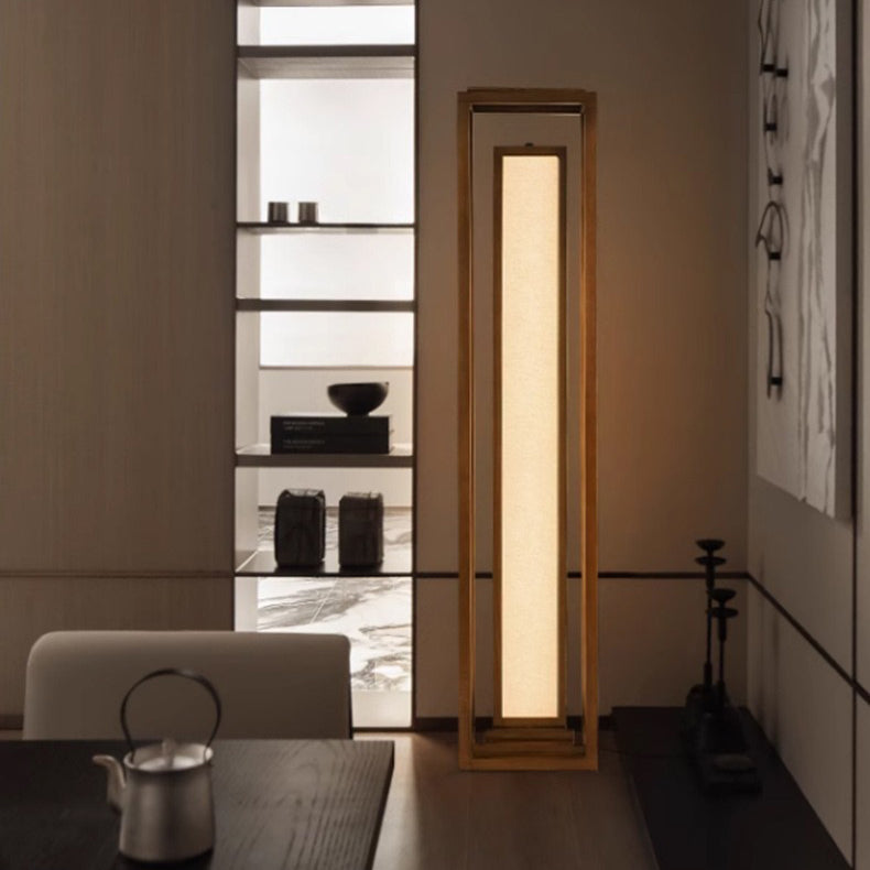 Traditional Japanese Ash Wood Fabric Cuboid LED Floor Lamp For Living Room And Bedroom