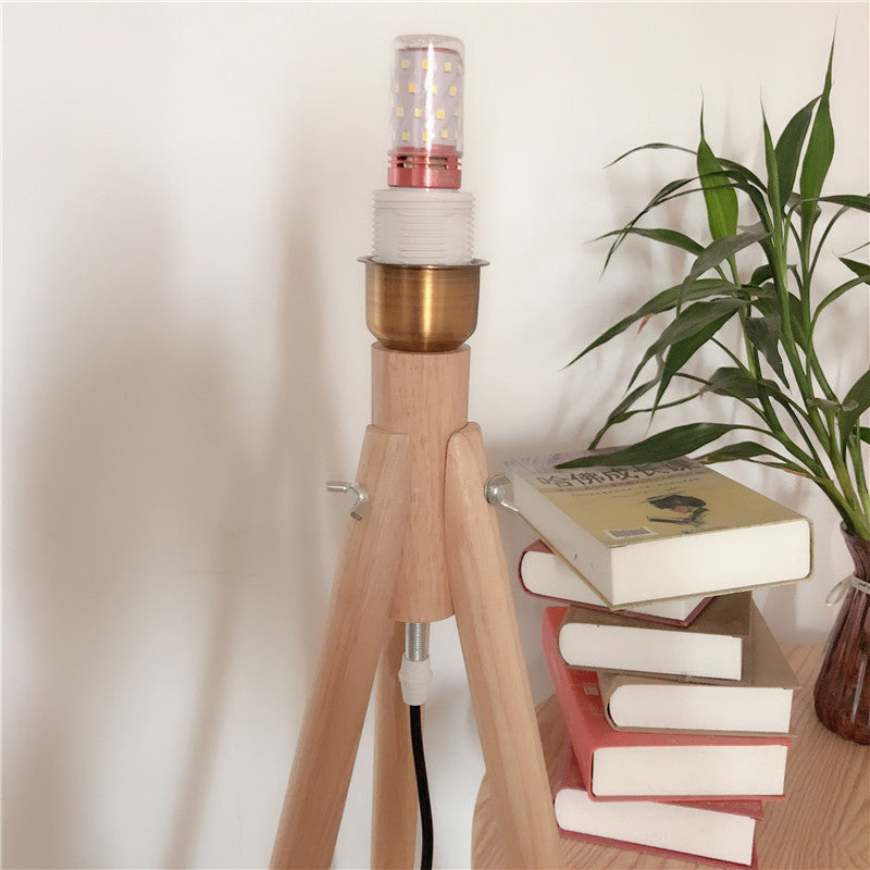 Contemporary Nordic Wood & Fabric Pleated Tripod 1-Light Standing Floor Lamp For Living Room And Bedroom