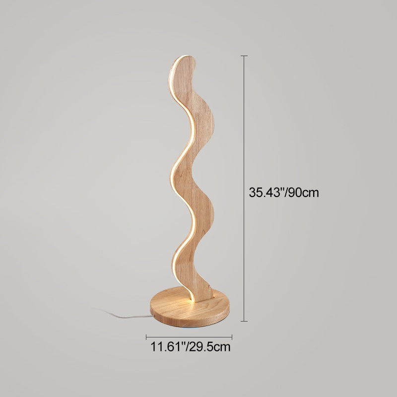 Contemporary Creative Oak & Acrylic Wavy LED Standing Floor Lamp For Living Room And Bedroom