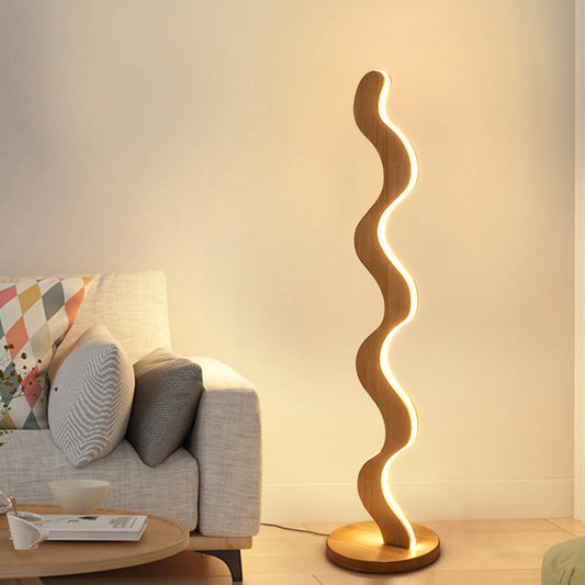 Contemporary Creative Oak & Acrylic Wavy LED Standing Floor Lamp For Living Room And Bedroom
