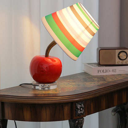 Contemporary Creative Resin & Fabric Tilted Apple 1-Light Table Lamp For Bedroom