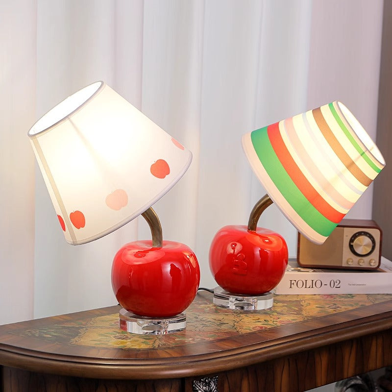 Contemporary Creative Resin & Fabric Tilted Apple 1-Light Table Lamp For Bedroom