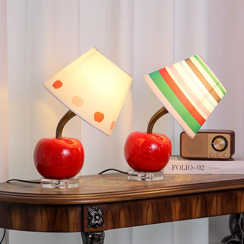Contemporary Creative Resin & Fabric Tilted Apple 1-Light Table Lamp For Bedroom