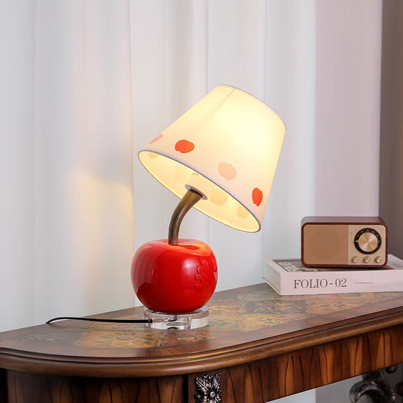 Contemporary Creative Resin & Fabric Tilted Apple 1-Light Table Lamp For Bedroom