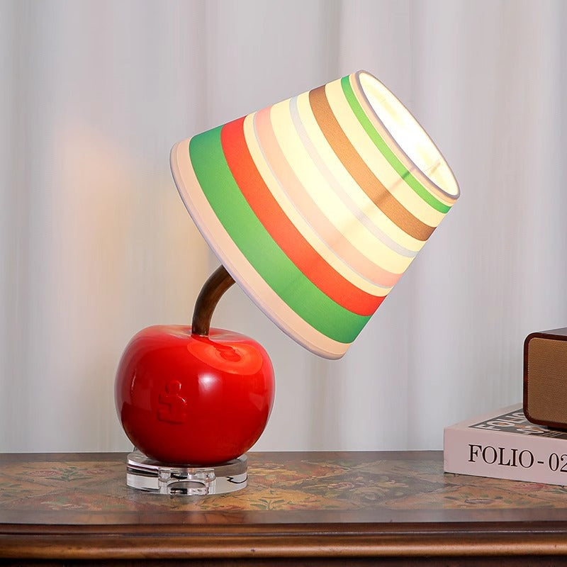 Contemporary Creative Resin & Fabric Tilted Apple 1-Light Table Lamp For Bedroom