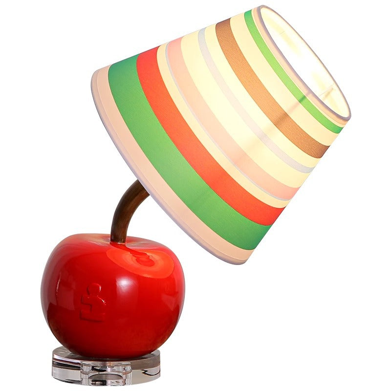 Contemporary Creative Resin & Fabric Tilted Apple 1-Light Table Lamp For Bedroom