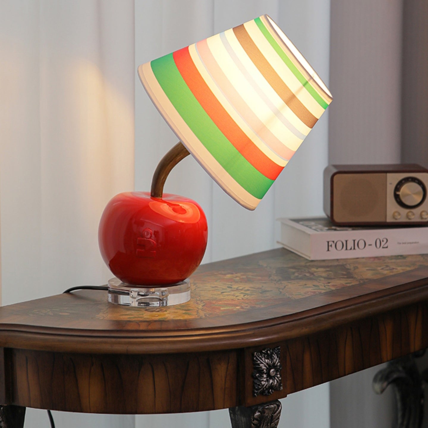 Contemporary Creative Resin & Fabric Tilted Apple 1-Light Table Lamp For Bedroom
