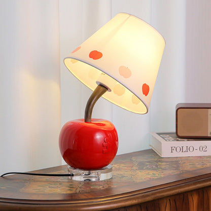 Contemporary Creative Resin & Fabric Tilted Apple 1-Light Table Lamp For Bedroom