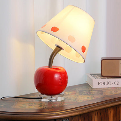Contemporary Creative Resin & Fabric Tilted Apple 1-Light Table Lamp For Bedroom