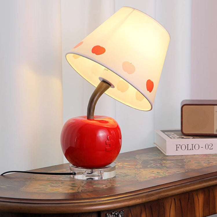 Contemporary Creative Resin & Fabric Tilted Apple 1-Light Table Lamp For Bedroom