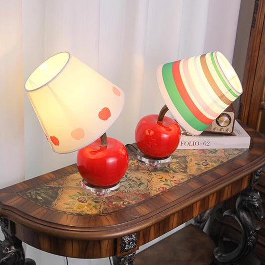 Contemporary Creative Resin & Fabric Tilted Apple 1-Light Table Lamp For Bedroom