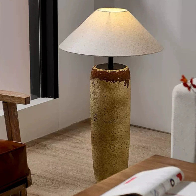 Traditional Japanese Ceramic & Fabric Jar-Shaped 1-Light Standing Floor Lamp For Living Room