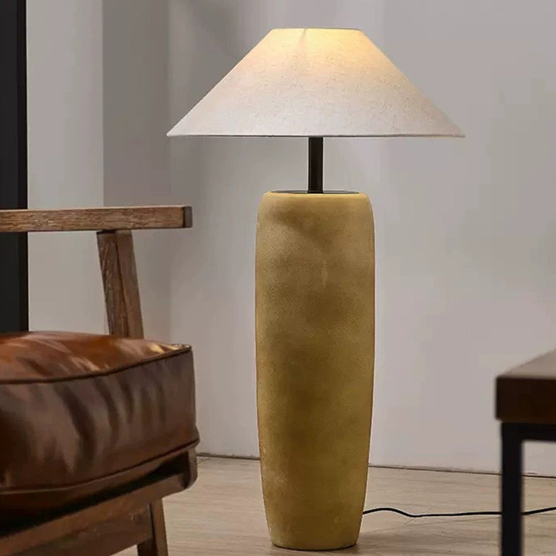 Traditional Japanese Ceramic & Fabric Jar-Shaped 1-Light Standing Floor Lamp For Living Room