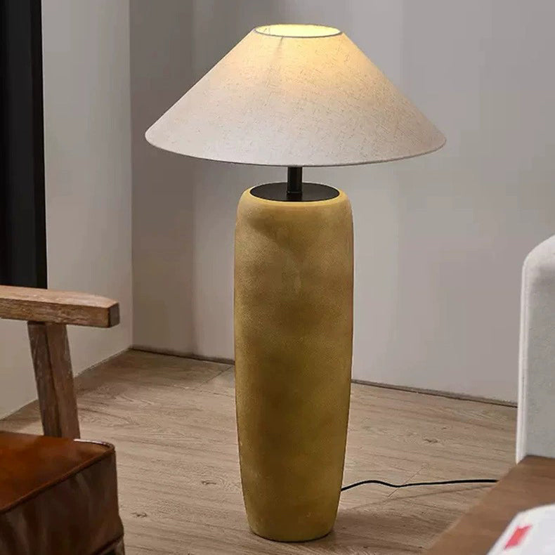 Traditional Japanese Ceramic & Fabric Jar-Shaped 1-Light Standing Floor Lamp For Living Room