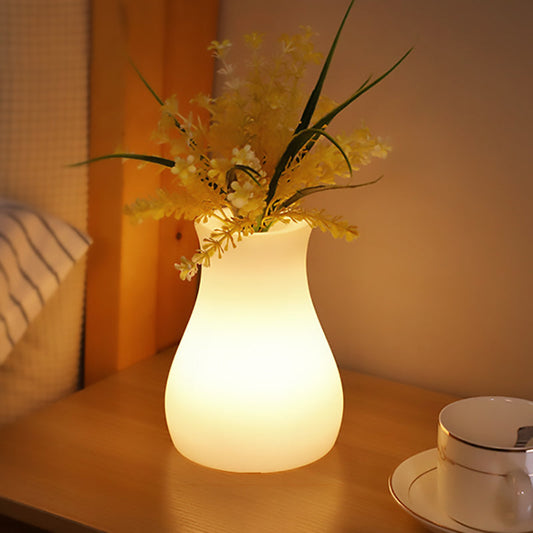 Contemporary Nordic Rechargeable PE Gourd & Striped Cylinder Flower Vase LED Table Lamp Night Light For Bedside