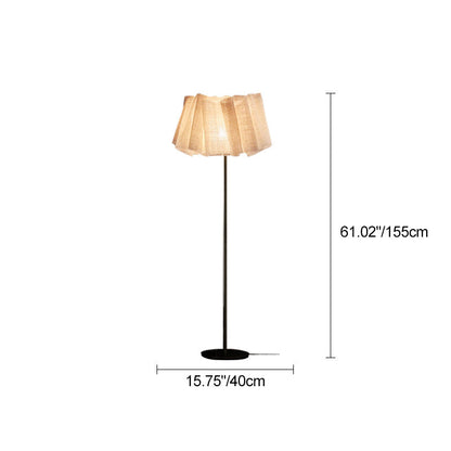 Traditional Japanese Marble Fabric & Metal Pleated 1-Light Standing Floor Lamp For Living Room And Bedroom