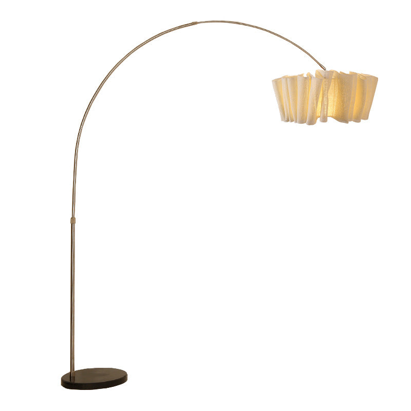 Traditional Japanese Marble Fabric & Metal Pleated 1-Light Standing Floor Lamp For Living Room And Bedroom