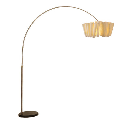 Traditional Japanese Marble Fabric & Metal Pleated 1-Light Standing Floor Lamp For Living Room And Bedroom