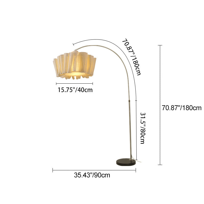 Traditional Japanese Marble Fabric & Metal Pleated 1-Light Standing Floor Lamp For Living Room And Bedroom