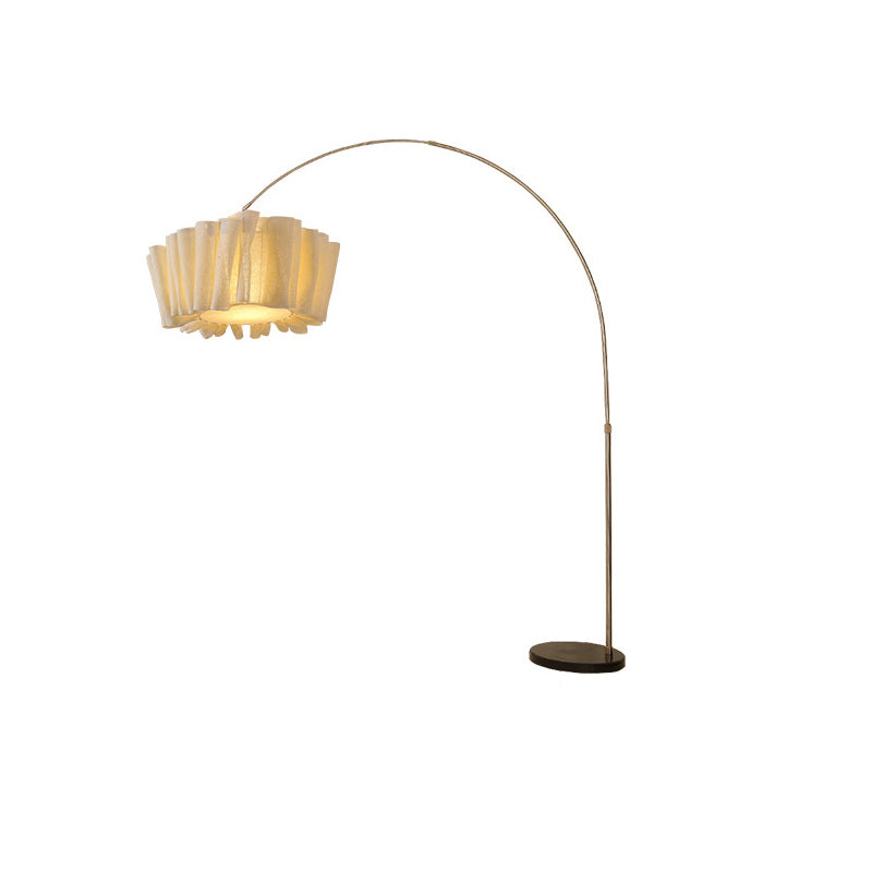 Traditional Japanese Marble Fabric & Metal Pleated 1-Light Standing Floor Lamp For Living Room And Bedroom