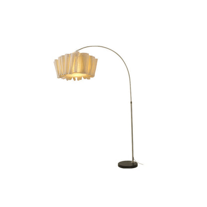 Traditional Japanese Marble Fabric & Metal Pleated 1-Light Standing Floor Lamp For Living Room And Bedroom