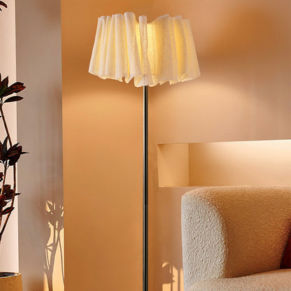 Traditional Japanese Marble Fabric & Metal Pleated 1-Light Standing Floor Lamp For Living Room And Bedroom