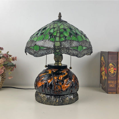 Traditional Tiffany Glass & Resin Dragonfly 3-Light Table Lamp For Living Room And Bedroom
