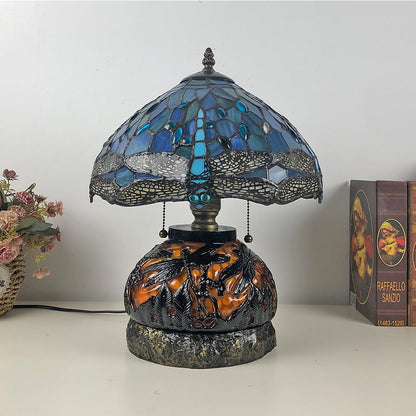 Traditional Tiffany Glass & Resin Dragonfly 3-Light Table Lamp For Living Room And Bedroom