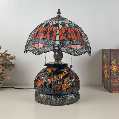 Traditional Tiffany Glass & Resin Dragonfly 3-Light Table Lamp For Living Room And Bedroom