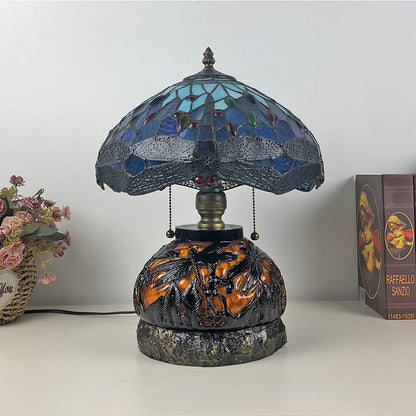 Traditional Tiffany Glass & Resin Dragonfly 3-Light Table Lamp For Living Room And Bedroom