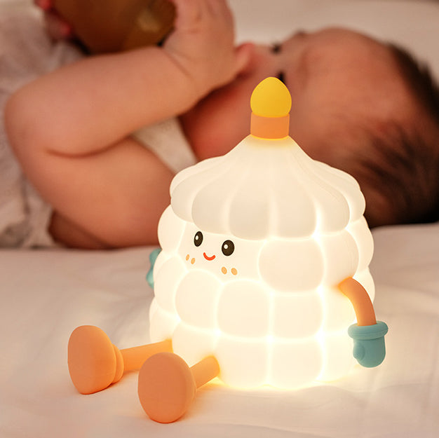 Contemporary Creative Silicone ABS Cute Birthday Cake LED Rechargeable Night Light Table Lamp For Bedroom