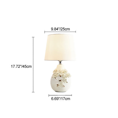 Contemporary Nordic Ceramic Fabric Floral Column 1-Light Table Lamp For Bedroom And Living Room