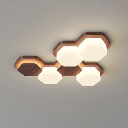 Contemporary Scandinavian Iron And Acrylic Hexagonal Block Geometric LED Flush Mount Ceiling Light For Living Room And Bedroom