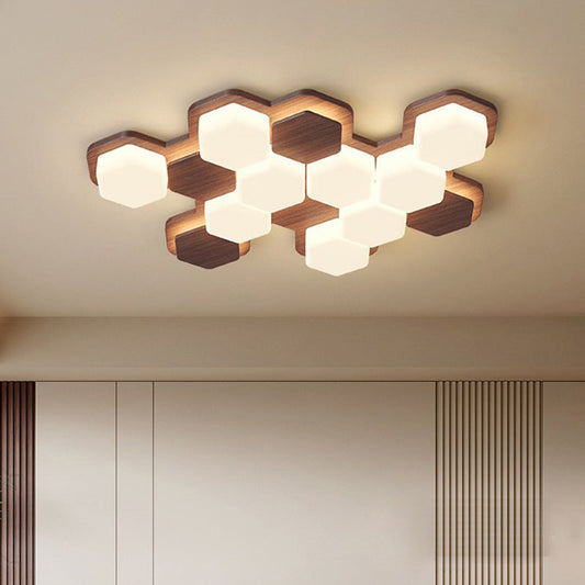 مصباح سقف LED هندسي سداسي الشكل من الحديد والأكريليك بتصميم إسكندنافي معاصر لغرفة المعيشة وغرفة النوم