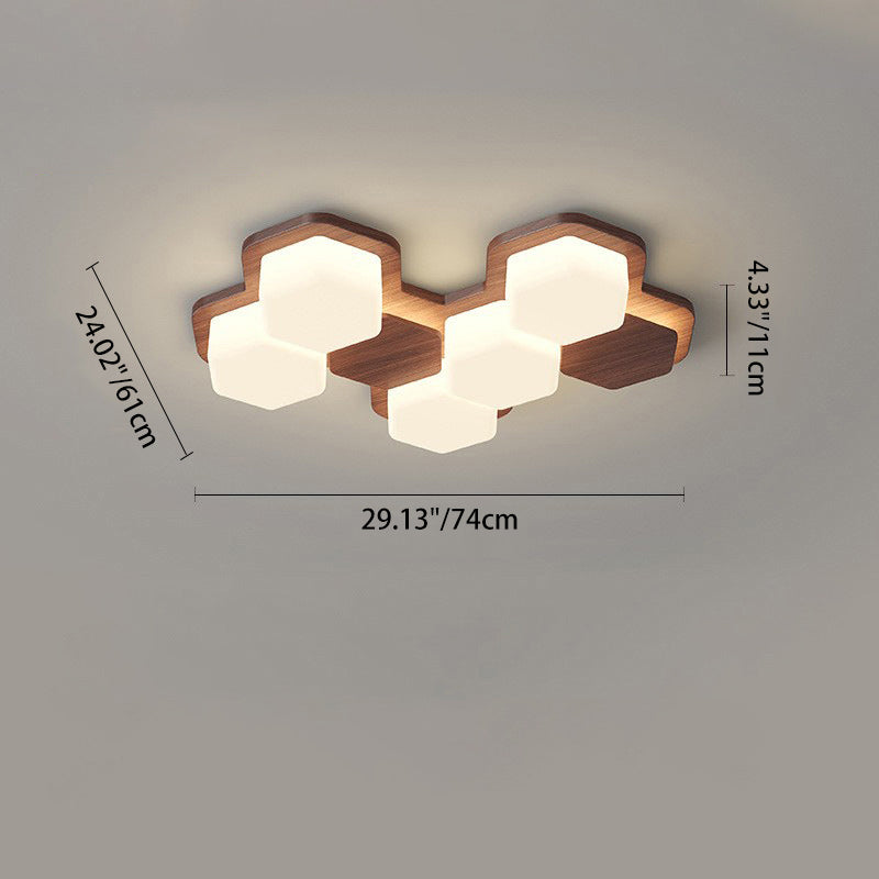 Contemporary Scandinavian Iron And Acrylic Hexagonal Block Geometric LED Flush Mount Ceiling Light For Living Room And Bedroom