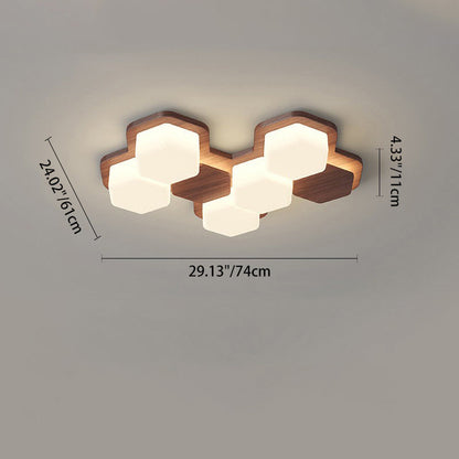 Contemporary Scandinavian Iron And Acrylic Hexagonal Block Geometric LED Flush Mount Ceiling Light For Living Room And Bedroom