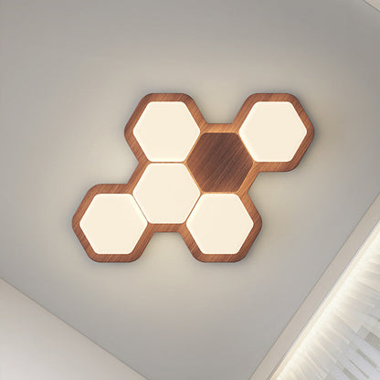 Contemporary Scandinavian Iron And Acrylic Hexagonal Block Geometric LED Flush Mount Ceiling Light For Living Room And Bedroom
