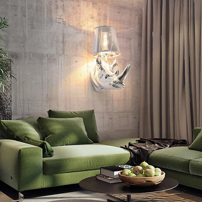 Contemporary Creative Resin And Fabric Rhino 1-Light Wall Sconce Lamp For Bedside