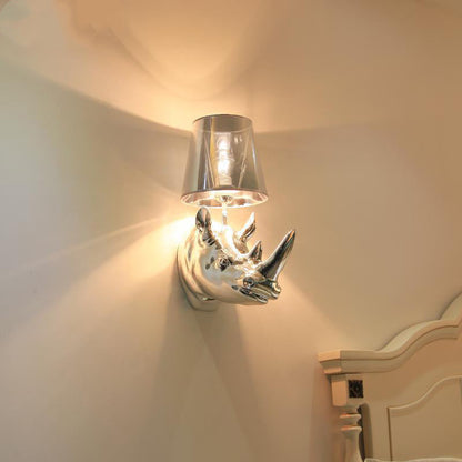 Contemporary Creative Resin And Fabric Rhino 1-Light Wall Sconce Lamp For Bedside