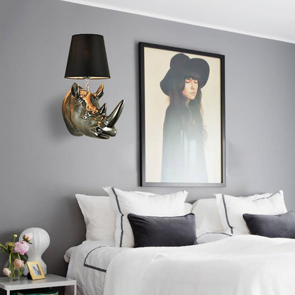 Contemporary Creative Resin And Fabric Rhino 1-Light Wall Sconce Lamp For Bedside