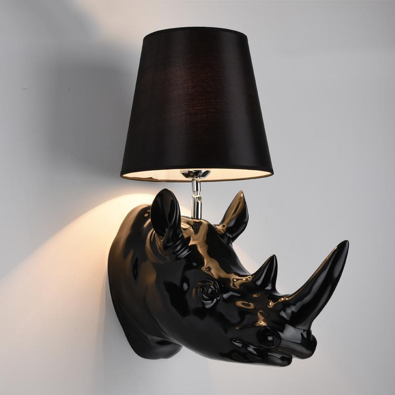 Contemporary Creative Resin And Fabric Rhino 1-Light Wall Sconce Lamp For Bedside