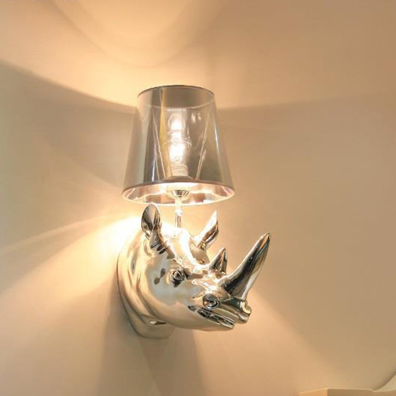 Contemporary Creative Resin And Fabric Rhino 1-Light Wall Sconce Lamp For Bedside