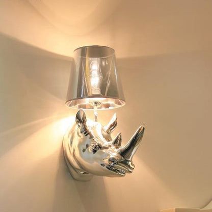 Contemporary Creative Resin And Fabric Rhino 1-Light Wall Sconce Lamp For Bedside