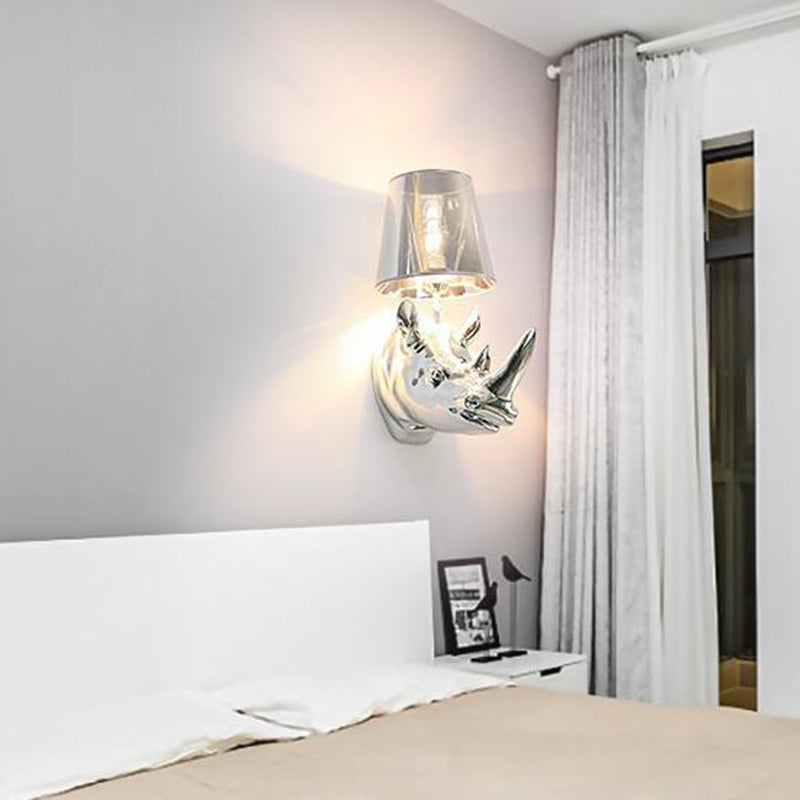 Contemporary Creative Resin And Fabric Rhino 1-Light Wall Sconce Lamp For Bedside
